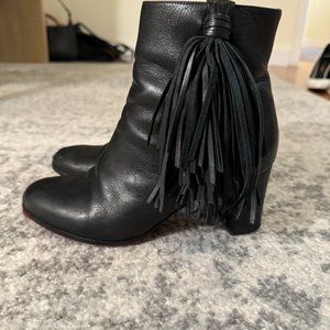 Christian Louboutin Jimmynetta Fringe Ankle Boot Black Leather size 37.5